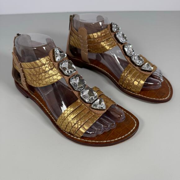 Sam Edelman Galina crystal-embellished Rhinestone Gladiator Sandal Gold Size 7.5 - Picture 1 of 12